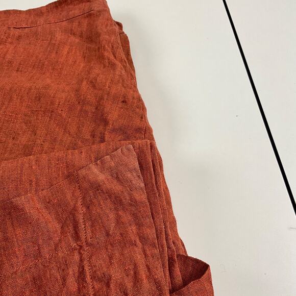 Bryn Walker Orange Linen Straight Leg Asymmetrical Wrap Pants Womens Sz L - Picture 13 of 13